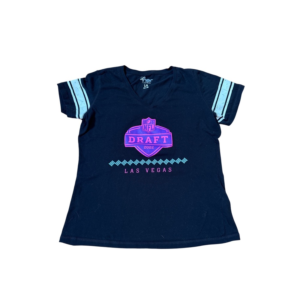4Her NFL Draft 2022 Women Black Las Vegas V-Neck Graphic T-Shirt SIZE‎ L